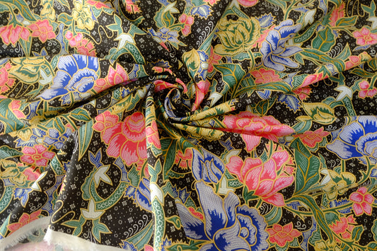 Black Ornate Floral Cotton Poplin Fabric – 3.3 yd