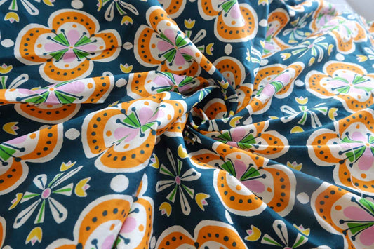Bright Folk Floral Cotton Poplin Fabric - 3.28 yd