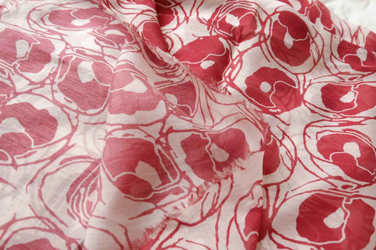 Sheer Red Line Floral Tencel-Cotton Fabric - 2.19 yd