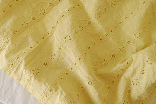 Butter Yellow Embroidered Cotton Fabric – 2.2 yd