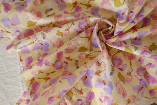 Yellow Watercolor Floral Cotton Lawn — 2.95 yd