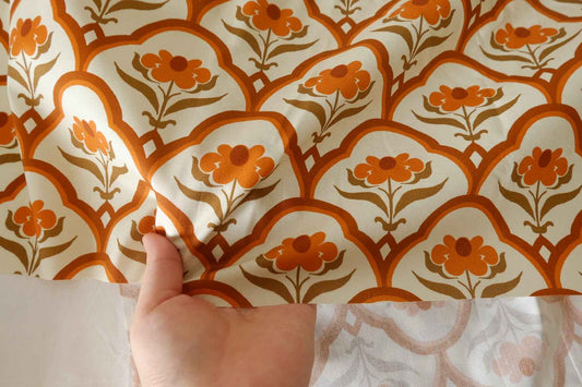 Retro Orange Floral Arch Cotton Poplin Fabric – 3.3 yd