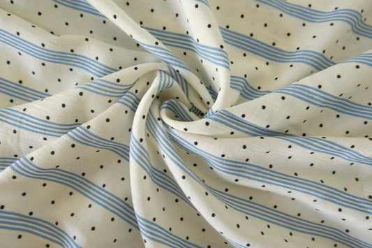 Blue Stripe Dot Tencel Cotton Fabric – 2.2 yd
