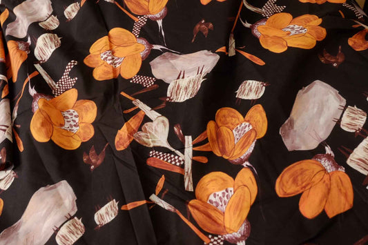 Black Orange Cotton Poplin Fabric, Crisp Lightweight Shirting Weight, 1.97 Yards