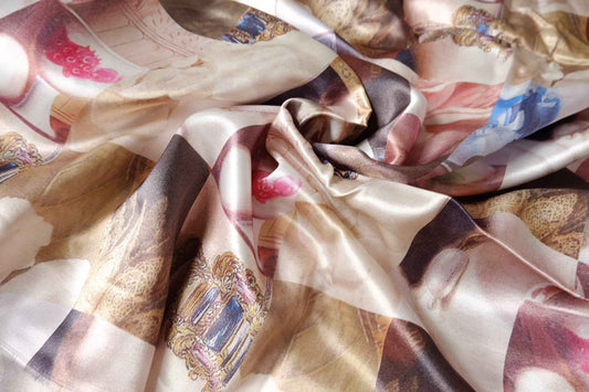Vintage Collage Viscose Satin Fabric - 2.19 Yards