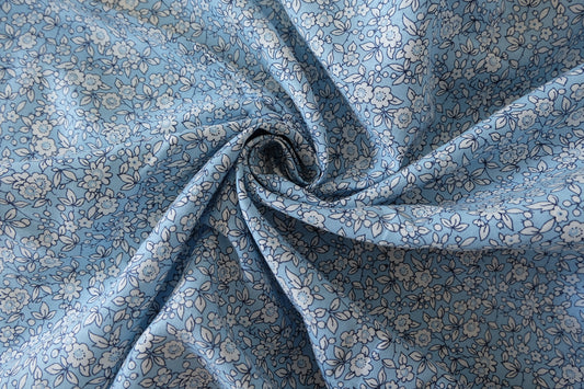 Blue Floral Linen Lyocell Fabric – 1.6 yd