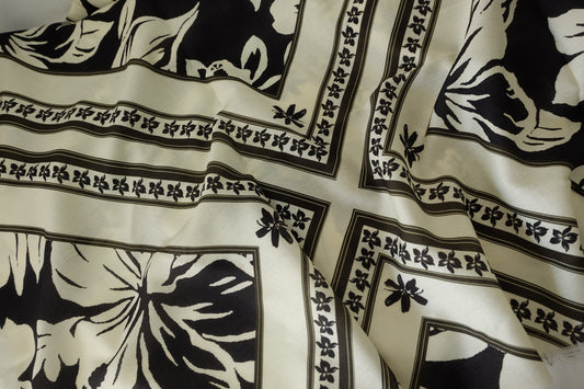 Black & Ivory Botanical Border Tencel Blend Fabric – 3.3 yd