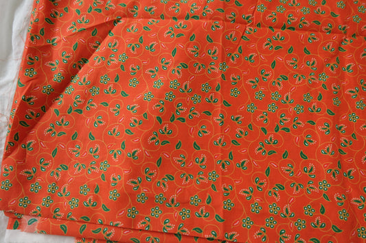 Orange Floral Cotton Poplin Fabric – Crisp 60s Summer Shirting (3.28 yards)