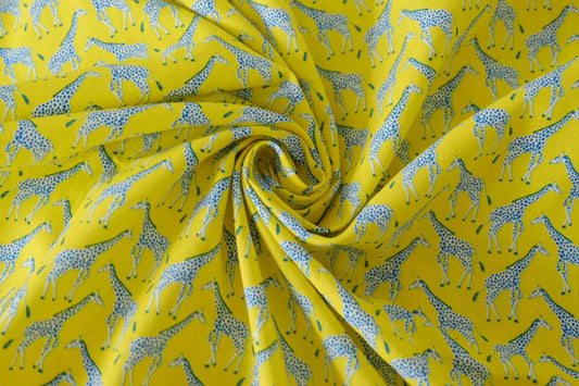 Blue Giraffes Cotton Linen Fabric – 1.6 yd
