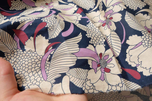 Bold Navy Floral Poplin Fabric, Crisp Statement Dress Weight, 3.28 Yards