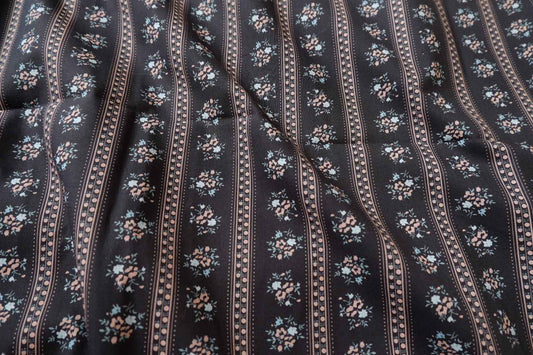 Black Stripe Floral Cotton Poplin Fabric - 3.28 yd