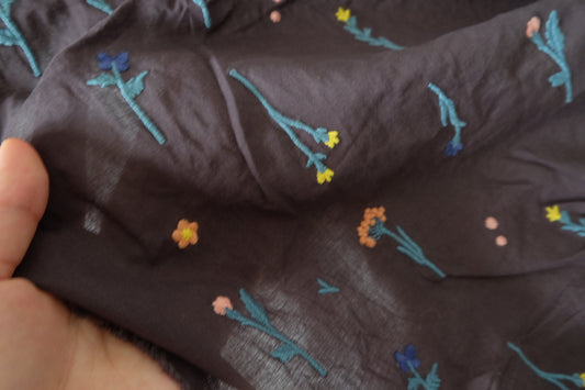 Midnight Wildflowers – Embroidered Cotton Fabric | 2.4 Yards