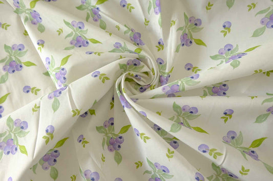 Summer Blueberry Sprig Print Cotton Lawn Fabric – 4.37 yd Piece