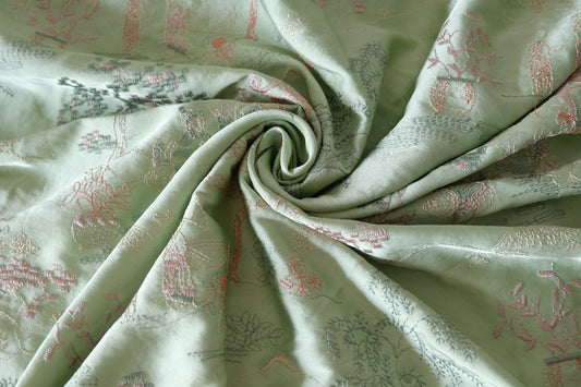 Sage Green Oriental Garden Embroidered Satin – 2.19 yd