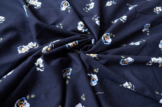 Navy Floral Cupro Linen Blend Fabric - 1.64 yd