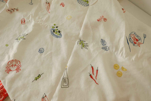 Embroidered Kitchen Linen Cotton Blend — 1.64 yd