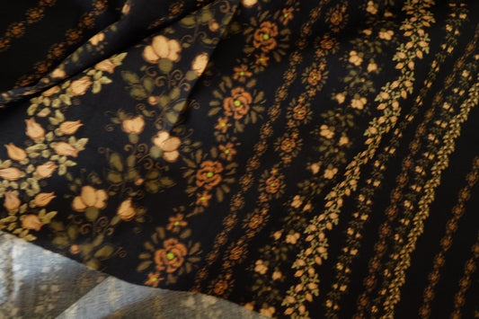 Vintage Floral Stripe Cotton Fabric – Dark Cottage Print (2.2 yd Cut)