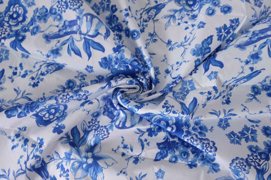 Blue Porcelain Floral Cotton Poplin – 3.3 yd