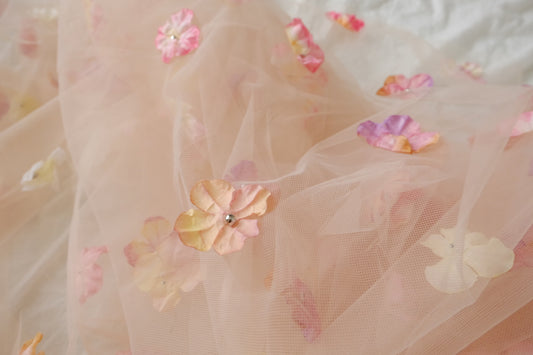 Blush 3D Floral Beaded Tulle Fabric — 2.19 yd