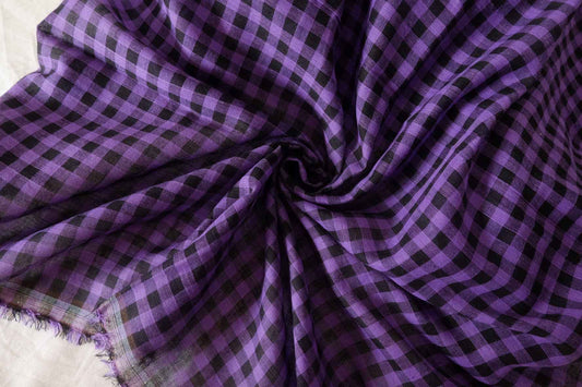 Purple & Black Gingham Cotton Gauze Fabric – 3.3 yd