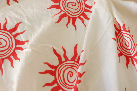 Red Sun Cotton Linen Blend Fabric – 1.7 yd / Irregular Cut