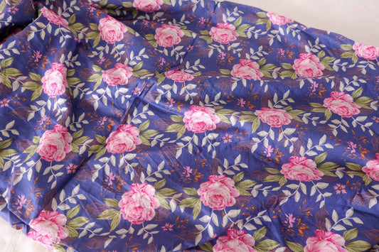 Indigo Pink Rose Cotton Lawn Fabric – 5.1 yd