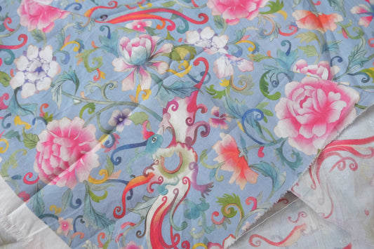 Fantasy Floral Bird Cotton Fabric – Soft 40s Summer Dress Fabric (2.19 yards)