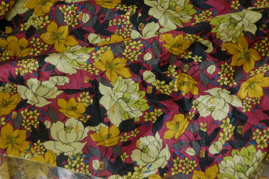 Magenta Floral Gold-Dot Cotton Lawn – 1.7 yd
