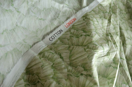 Green Fan Leaf Silky Cotton Lawn Fabric - 3.72 yd