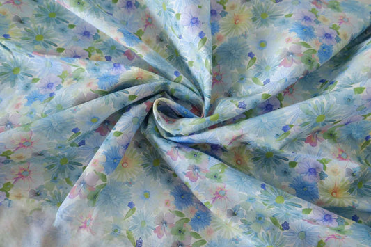 Pink Green Floral Cotton Poplin Fabric – 2.3 yd