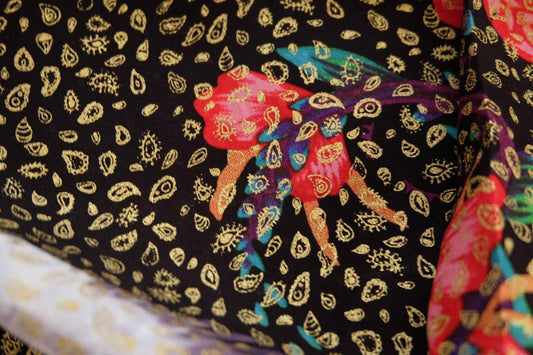 3 for 58 | Foil Bird & Floral Rayon Fabric — 2.19 Yards