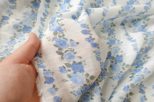 Blue Floral Tencel Linen Blend — 1.64 yd Piece