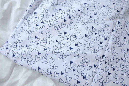 White Heart Print Cotton Fabric, Soft Lightweight Dress Weight, 2.19 Yards