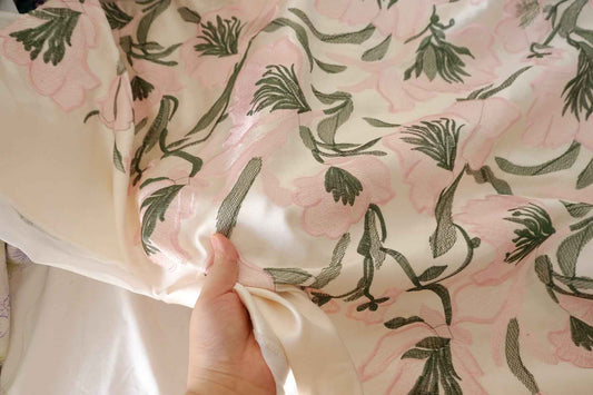 Blush Floral Embroidered Satin – 2.2 yd