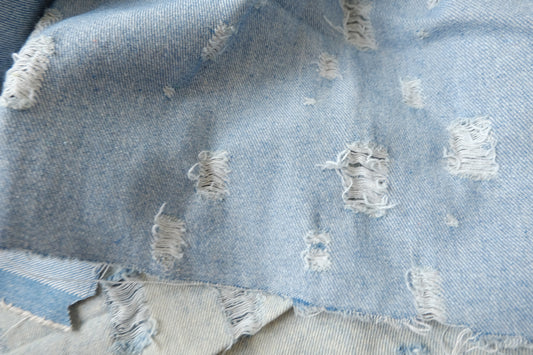 Washed Distressed Cotton Denim, sold by the yard