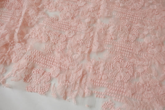 Pink Embroidered Cotton Organza Fabric - 2.52 yd