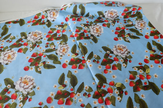 Blue Strawberry Garden Cotton Sateen – 3.3 yd