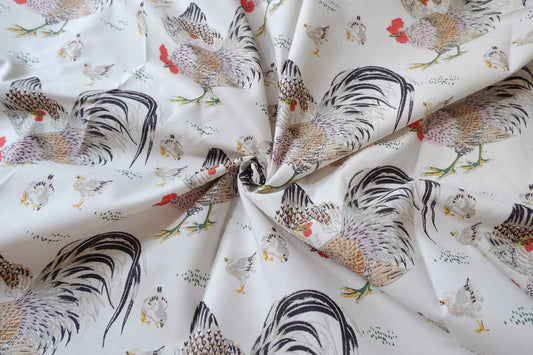 Rooster Cotton Fabric, Medium Weight for Skirts and Jackets, 2.19 Yards
