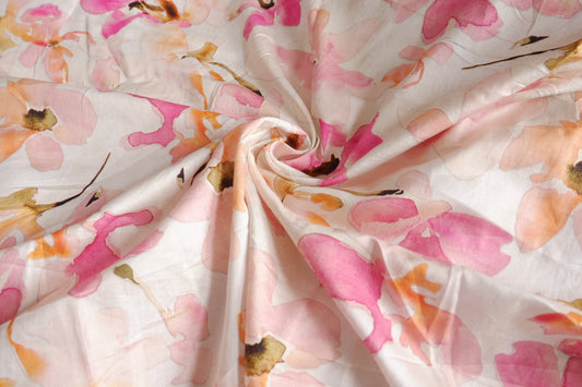 Watercolor Floral Silky Cotton Sateen Fabric - 3.28 yd