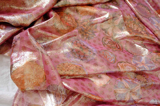 Metallic Rose Silk Statement Fabric - 3.28 yd