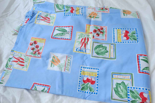 Playful Vegetable Print Cotton Fabric, Sky Blue Novelty Print, 1.64 Yards