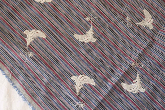 Embroidered Yarn Dyed Cotton Stripe Fabric – Navy Red Stripe – 1.3 yd