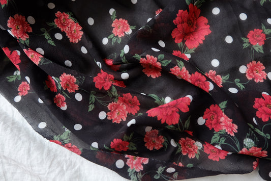 Red Floral Polka Dot Sheer Chiffon — 2.73 yd