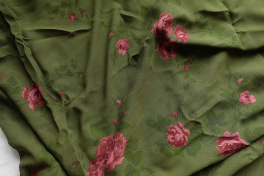 Olive Pink Floral Viscose Fabric – 3.3 yd