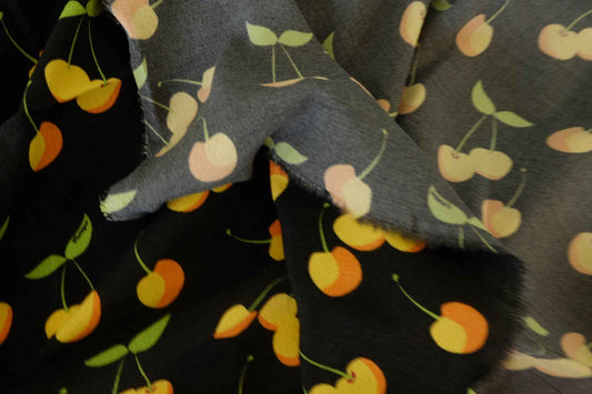 Yellow Cherry Rayon Challis Fabric – 2.2 yd / 3.3 yd