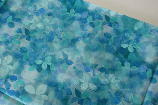 Blue Watercolor Leaf Cotton Voile Fabric – 3.3 yd