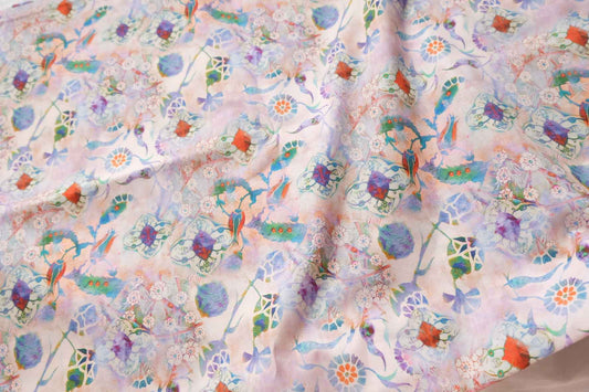 Dreamy Bird Floral Cotton Poplin Fabric, 60s Cotton Shirting Weight, 3.50 Yards