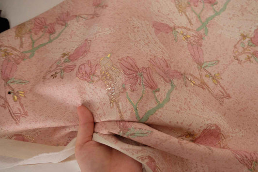 Vintage Bird & Floral Jacquard Fabric with Backing – 2.2 yd