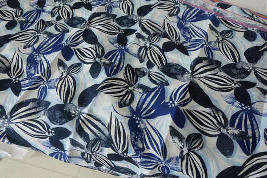 Blue Black Floral Heavy Pure Linen — 2.19 yd
