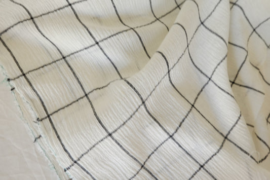 Textured Cotton Linen Fabric – Soft Crinkled Grid Weave (3.3 yd Cut)